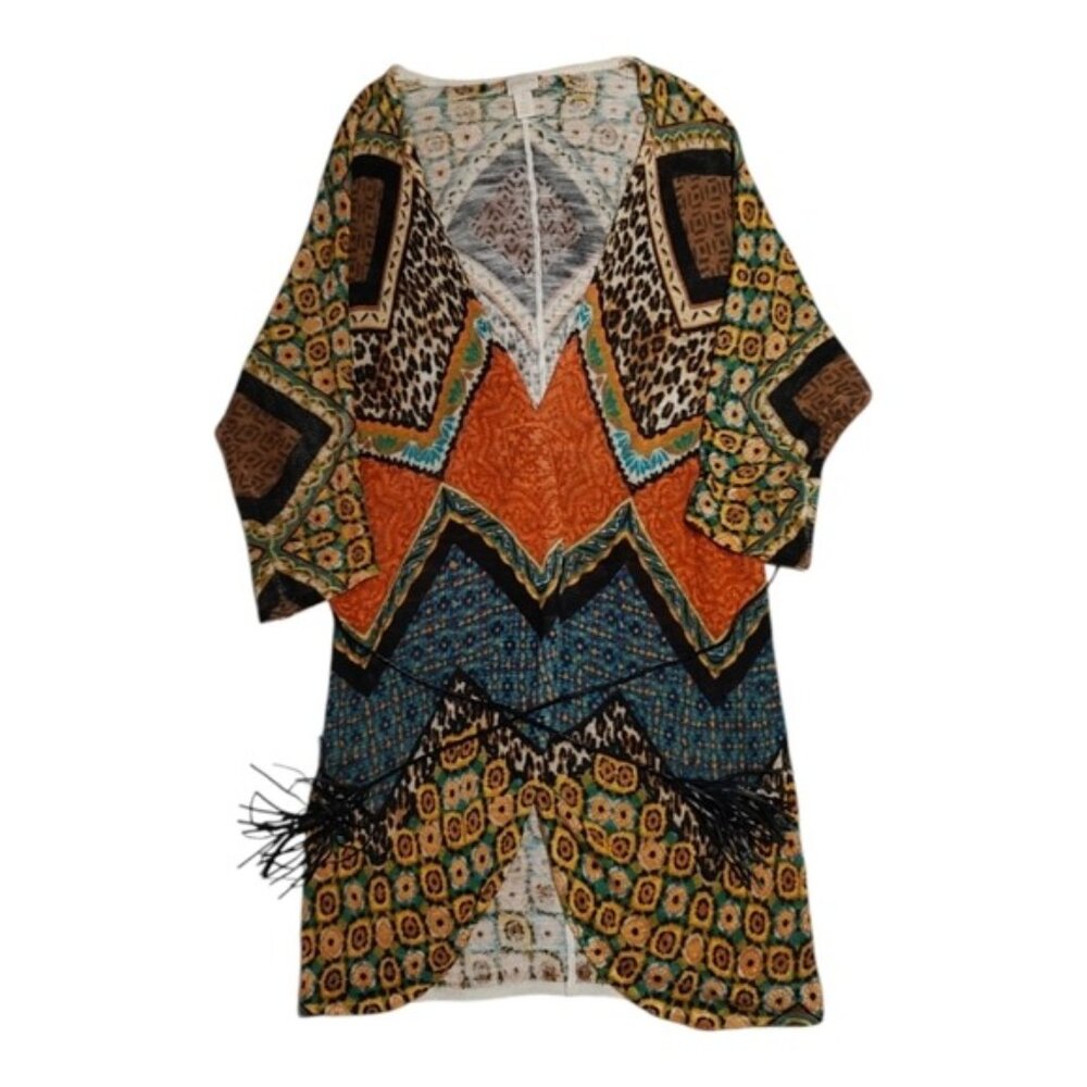 Boho Knit Open Cardigan Duster w/ Tassel Belt M Chicos 1